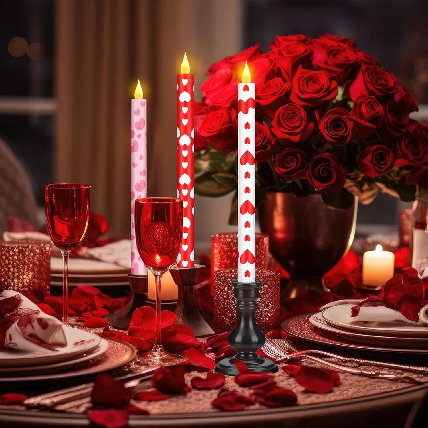 6 Pcs Valentine Day Flameless Taper Candles